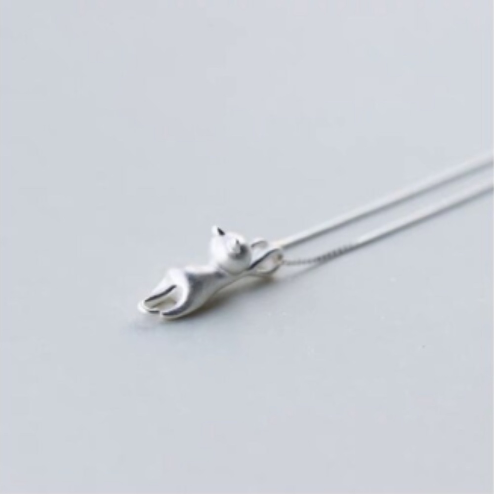 Adorable Brushed Silver Cat Necklace